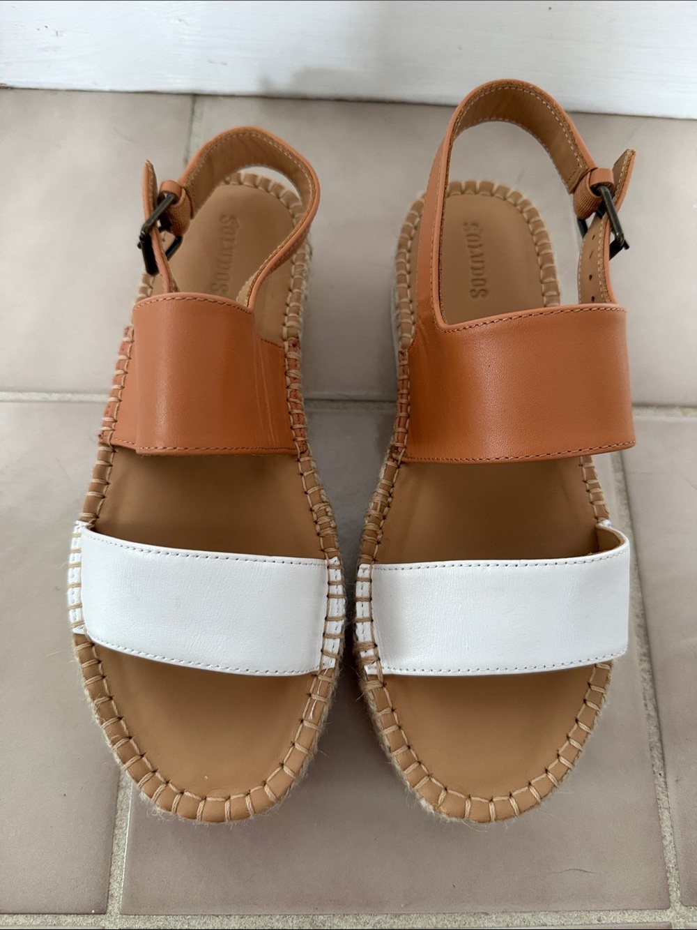 Women’s Two-Tone Tan and White Slingback Sandals